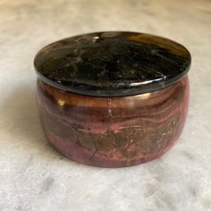 Vintage Pink Black Rhodonite genuine stone round trinket box